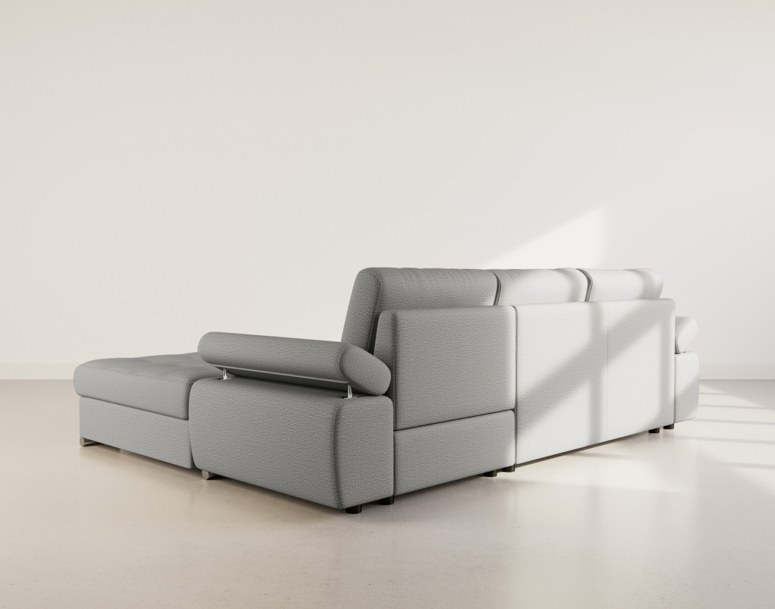 Canapé d'angle droit 4 places convertible avec coffre en tissu texturé Bianca