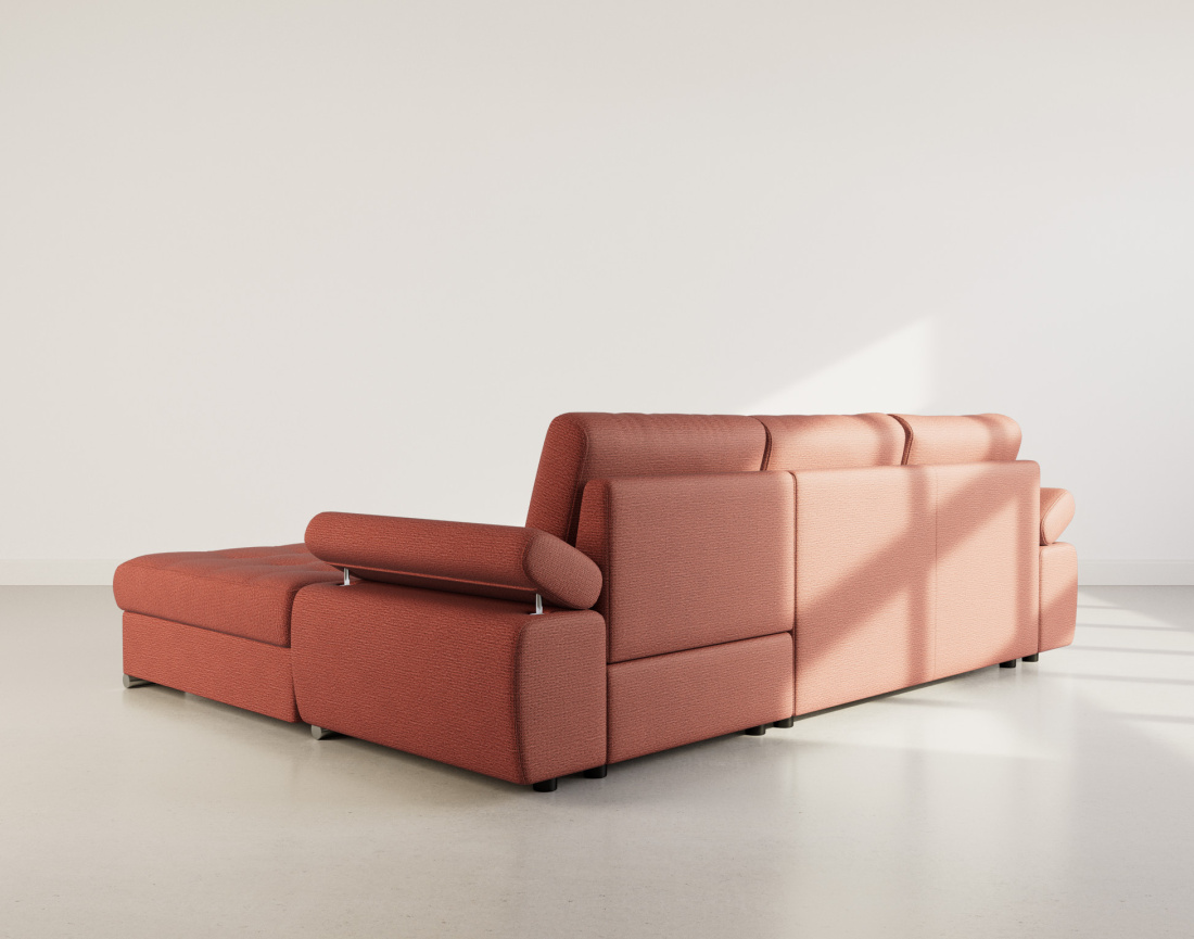 Canapé d'angle droit 4 places convertible avec coffre en tissu texturé Bianca