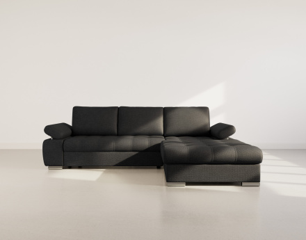 Canapé d'angle droit 4 places convertible avec coffre en tissu texturé Bianca