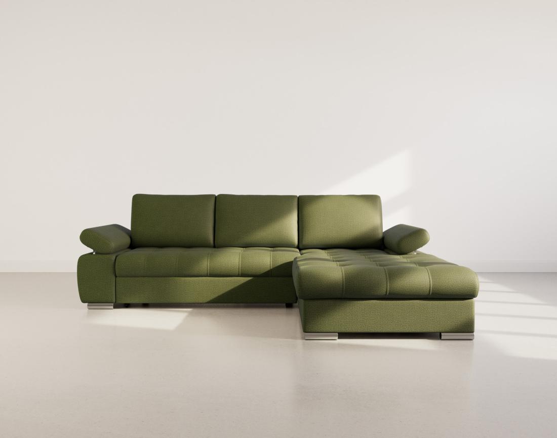 Canapé d'angle droit 4 places convertible avec coffre en tissu texturé Bianca