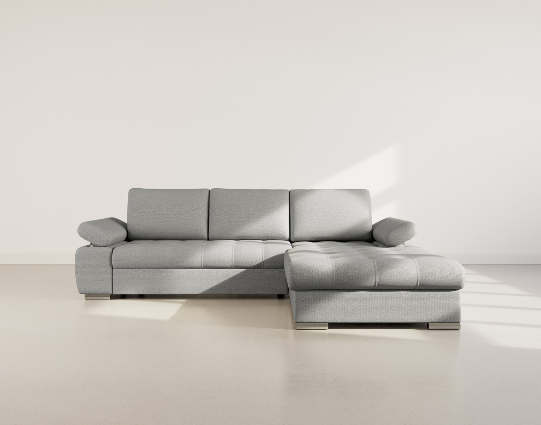 Canapé d'angle droit 4 places convertible avec coffre en tissu texturé Bianca