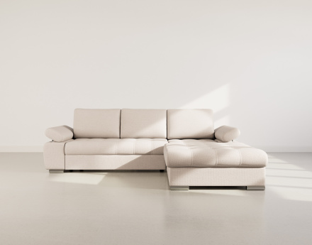 Canapé d'angle droit 4 places convertible avec coffre en tissu texturé Bianca
