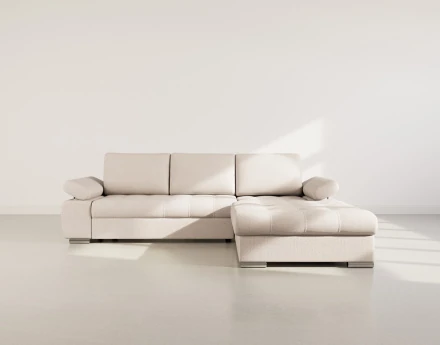 Canapé d'angle droit 4 places convertible avec coffre en tissu texturé Bianca