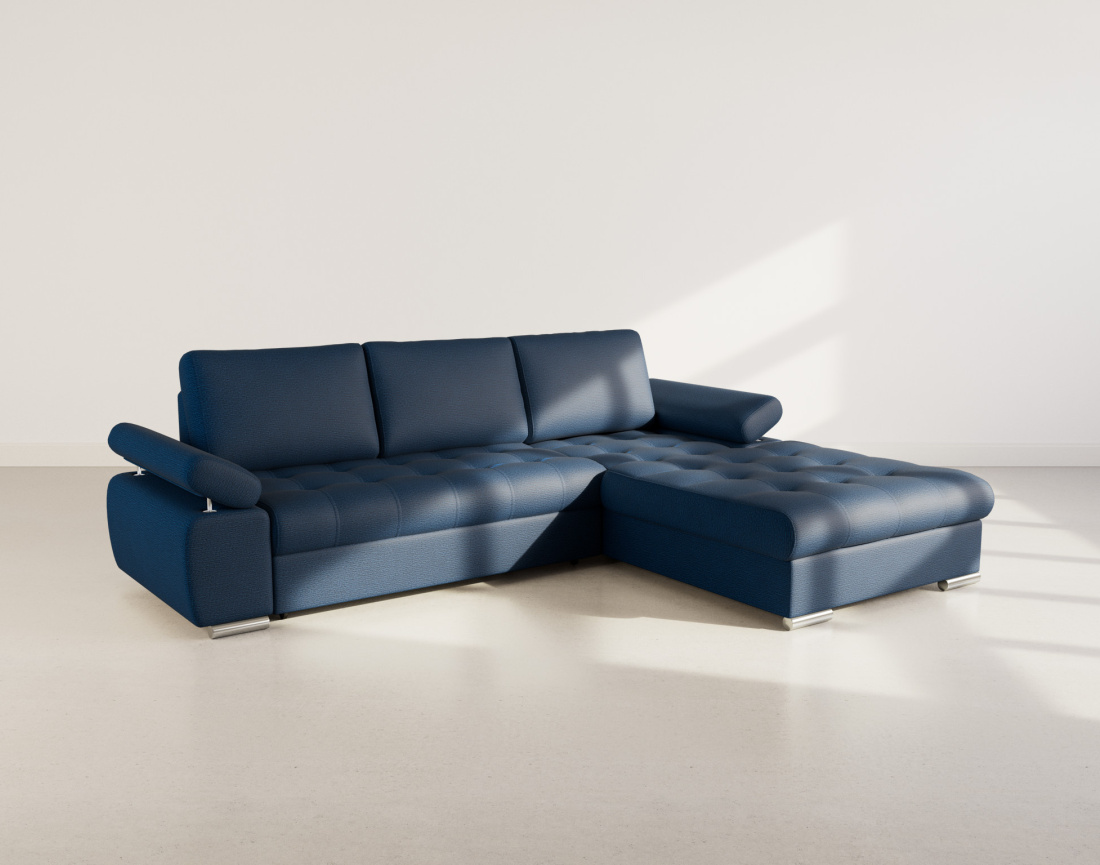 Canapé d'angle droit 4 places convertible avec coffre en tissu texturé Bianca