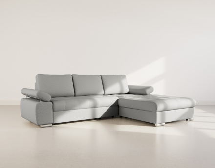Canapé d'angle droit 4 places convertible avec coffre en tissu texturé Bianca