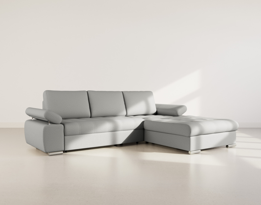 Canapé d'angle droit 4 places convertible avec coffre en tissu texturé Bianca