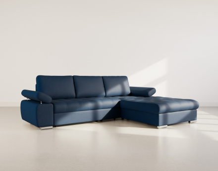 Canapé d'angle droit 4 places convertible avec coffre en tissu texturé Bianca