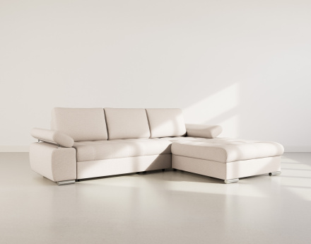 Canapé d'angle droit 4 places convertible avec coffre en tissu texturé Bianca