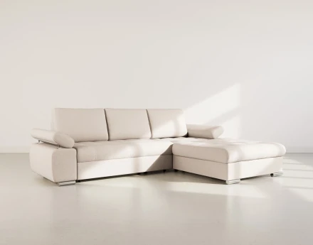 Canapé d'angle droit 4 places convertible avec coffre en tissu texturé Bianca