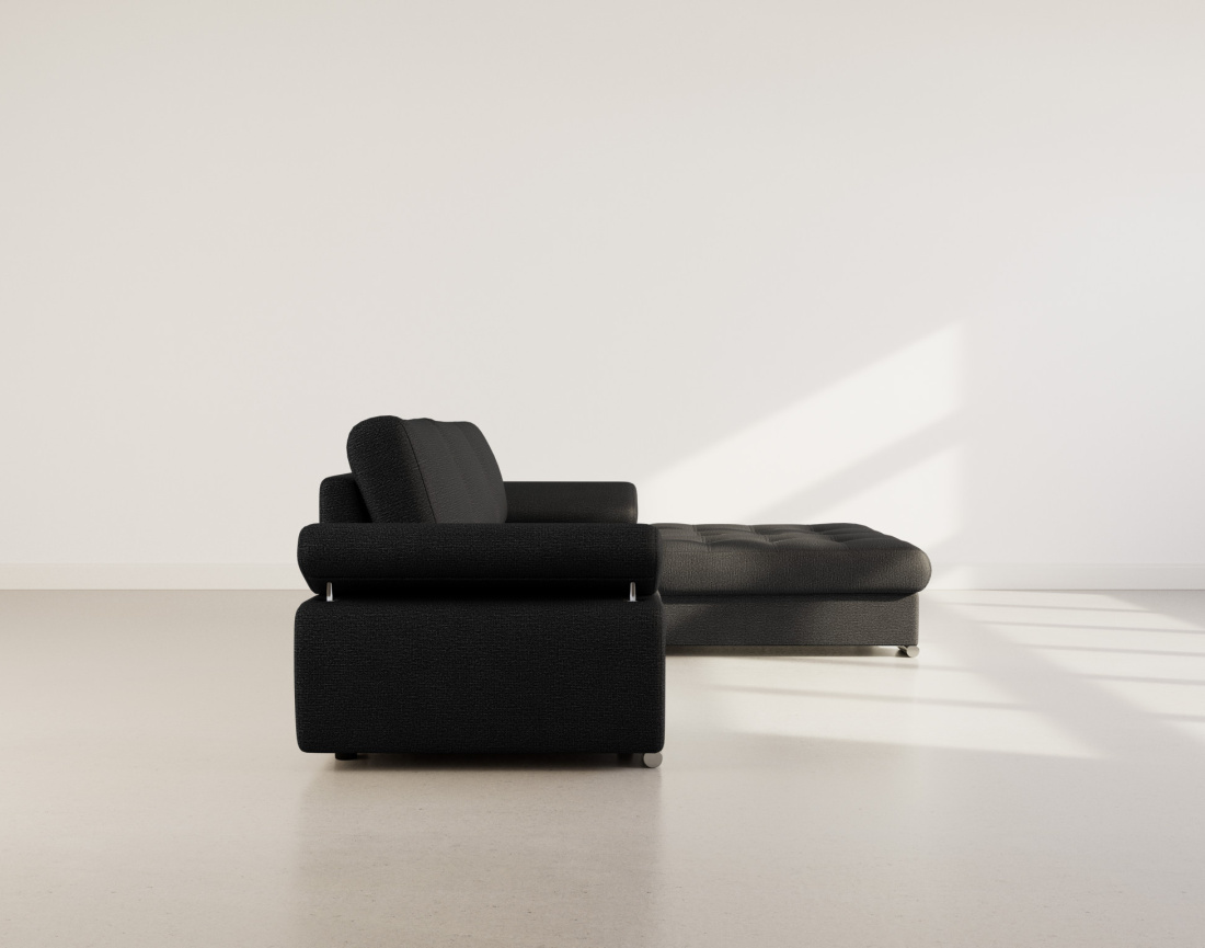 Canapé d'angle droit 4 places convertible avec coffre en tissu texturé Bianca