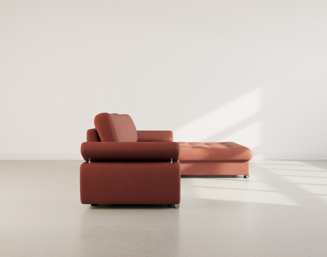 Canapé d'angle droit 4 places convertible avec coffre en tissu texturé Bianca