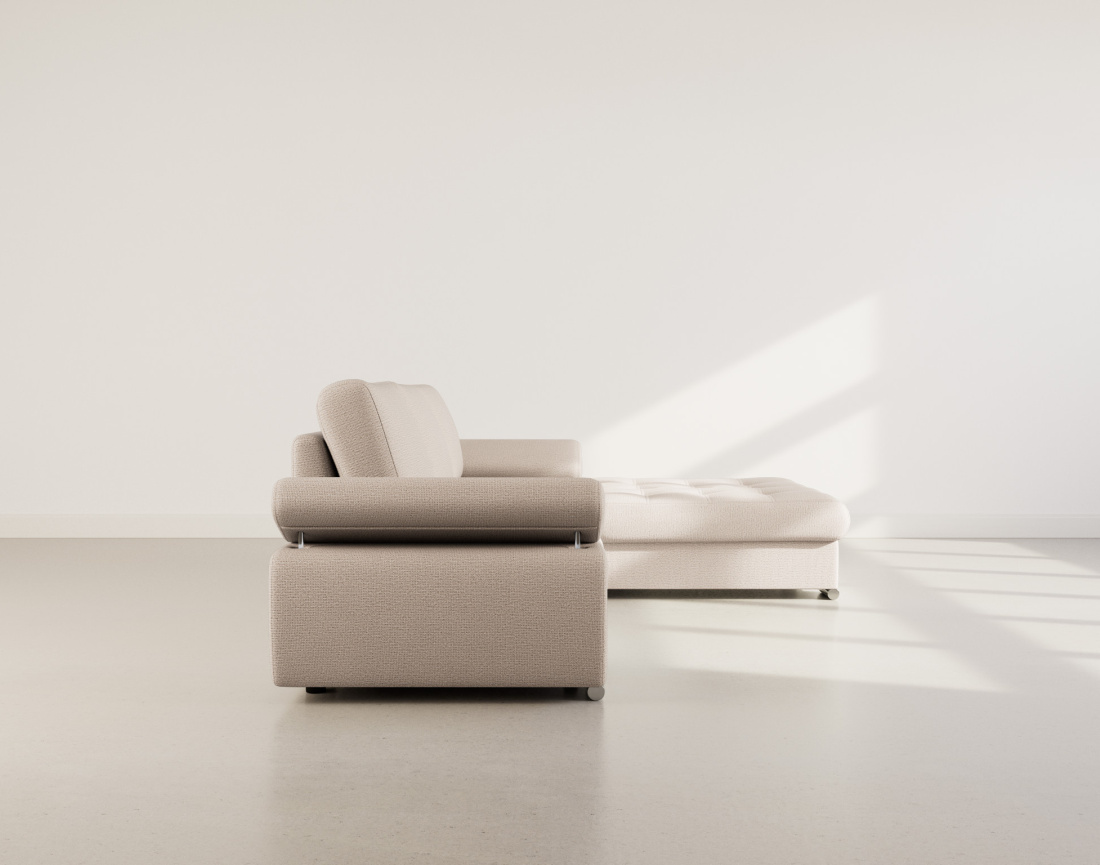 Canapé d'angle droit 4 places convertible avec coffre en tissu texturé Bianca