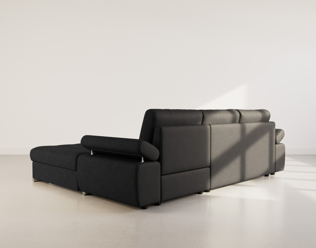 Canapé d'angle droit 4 places convertible avec coffre en tissu texturé Bianca