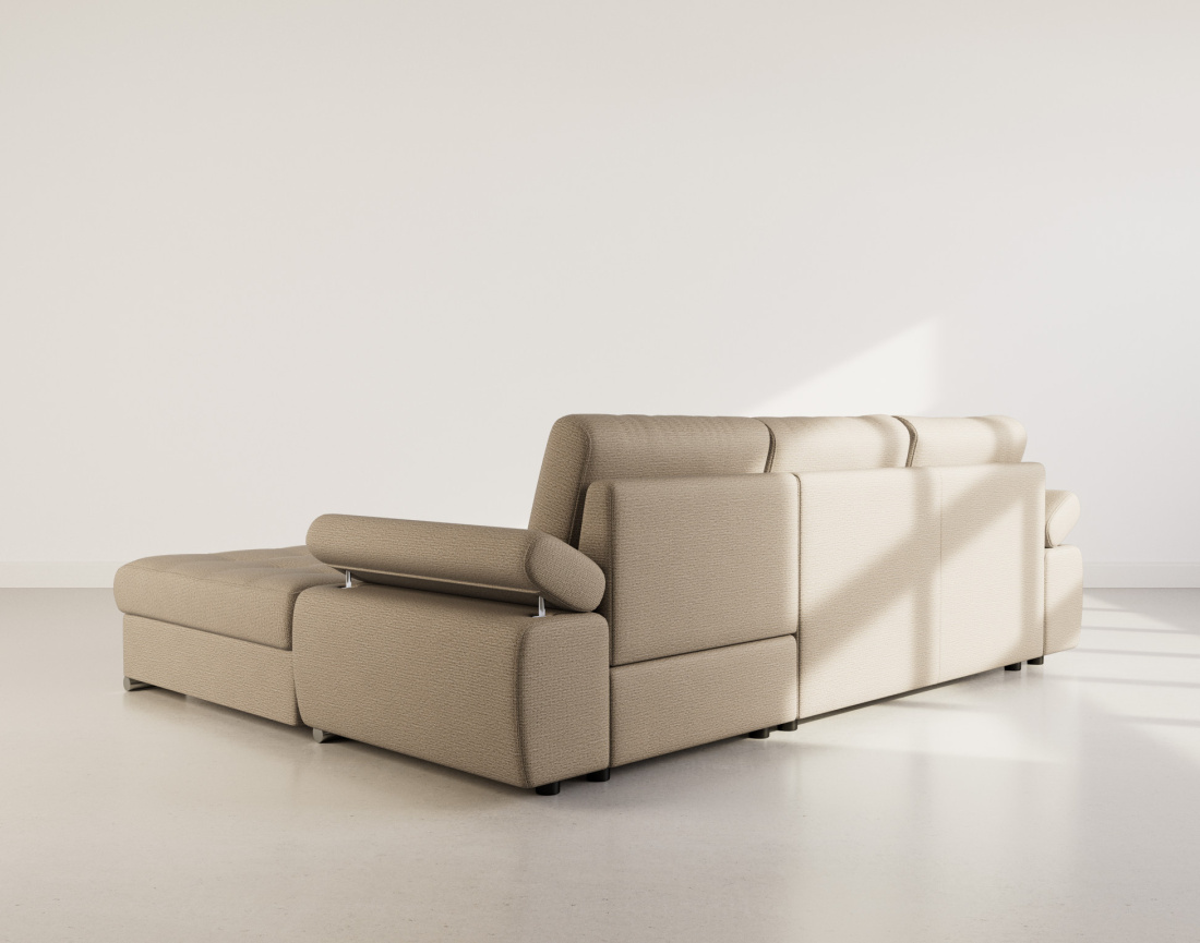 Canapé d'angle droit 4 places convertible avec coffre en tissu texturé Bianca