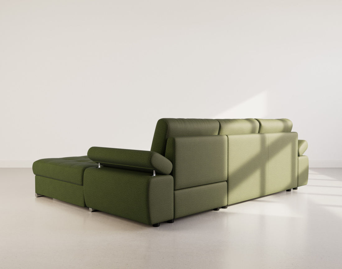 Canapé d'angle droit 4 places convertible avec coffre en tissu texturé Bianca