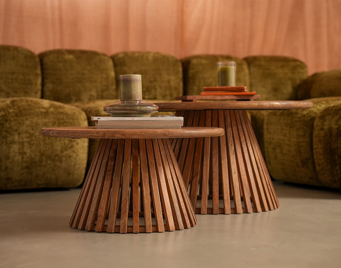 Lot de 2 tables basses bois massif de manguier Kerala