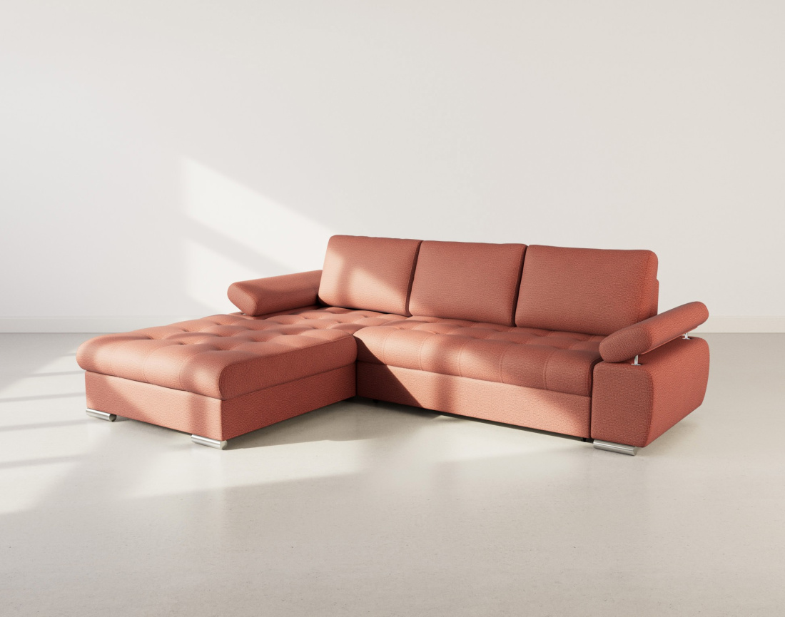 Canapé d'angle gauche 4 places convertible avec coffre en tissu texturé Bianca