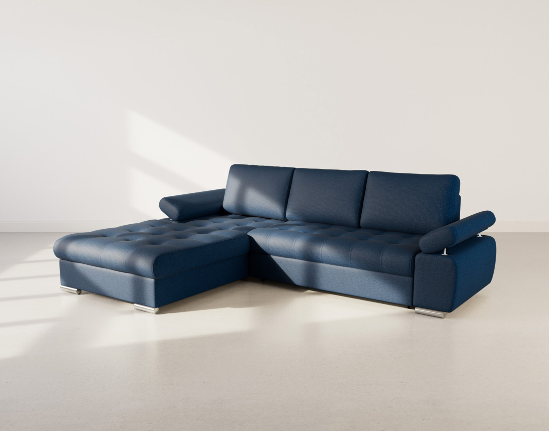 Canapé d'angle gauche 4 places convertible avec coffre en tissu texturé Bianca