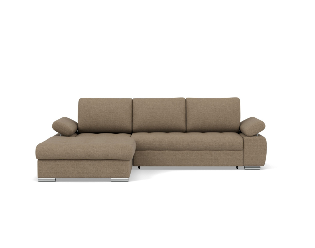 Canapé d'angle gauche 4 places convertible avec coffre en tissu texturé Bianca