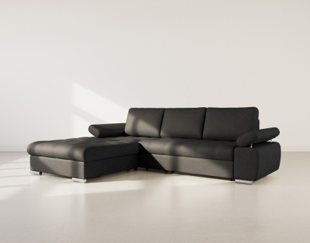 Canapé d'angle gauche 4 places convertible avec coffre en tissu texturé Bianca