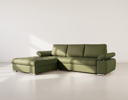 Canapé d'angle gauche 4 places convertible avec coffre en tissu texturé Bianca