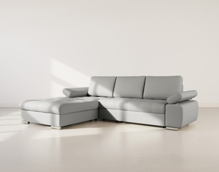 Canapé d'angle gauche 4 places convertible avec coffre en tissu texturé Bianca