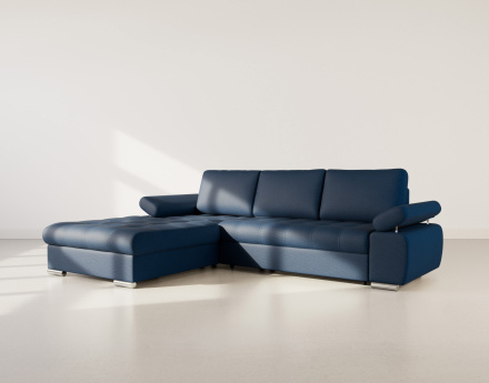 Canapé d'angle gauche 4 places convertible avec coffre en tissu texturé Bianca