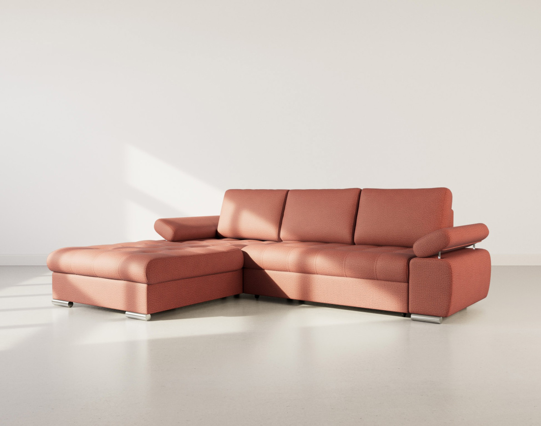 Canapé d'angle gauche 4 places convertible avec coffre en tissu texturé Bianca