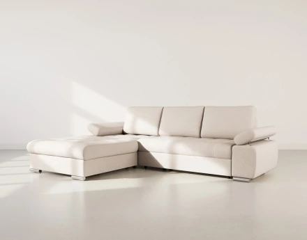 Canapé d'angle gauche 4 places convertible avec coffre en tissu texturé Bianca