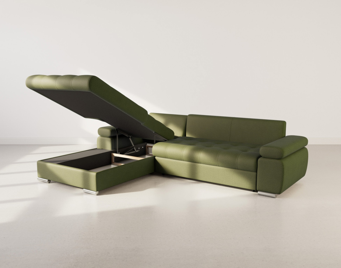 Canapé d'angle gauche 4 places convertible avec coffre en tissu texturé Bianca