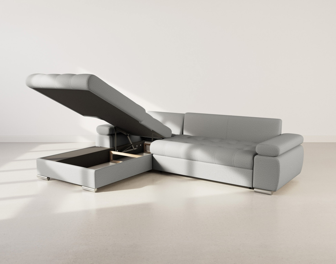 Canapé d'angle gauche 4 places convertible avec coffre en tissu texturé Bianca
