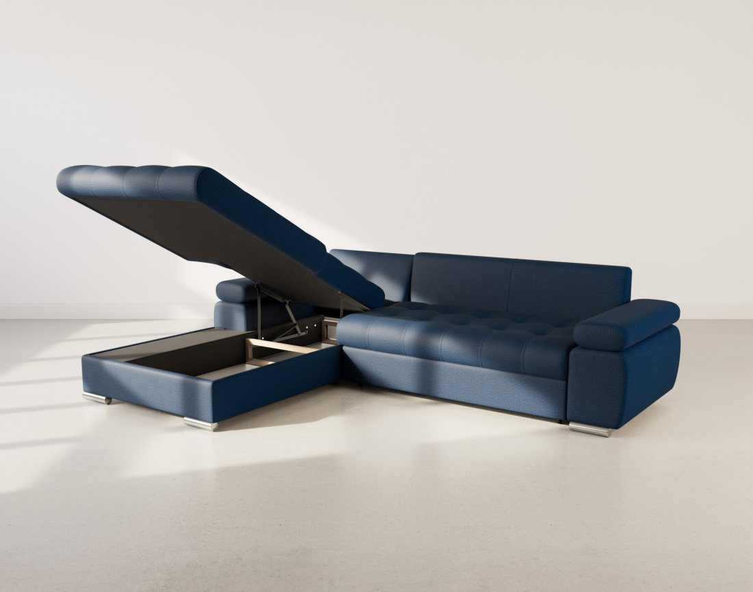 Canapé d'angle gauche 4 places convertible avec coffre en tissu texturé Bianca