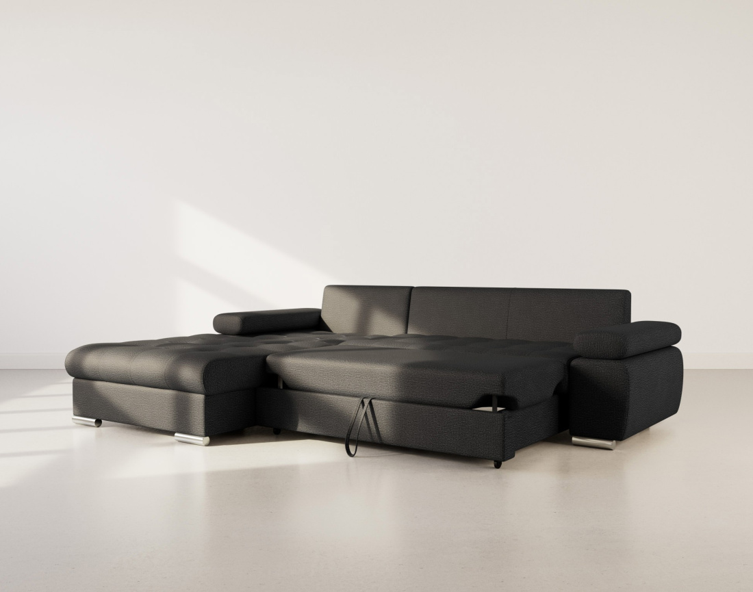 Canapé d'angle gauche 4 places convertible avec coffre en tissu texturé Bianca