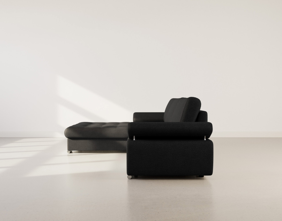 Canapé d'angle gauche 4 places convertible avec coffre en tissu texturé Bianca