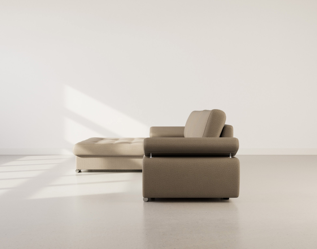 Canapé d'angle gauche 4 places convertible avec coffre en tissu texturé Bianca