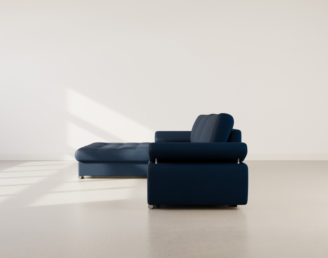 Canapé d'angle gauche 4 places convertible avec coffre en tissu texturé Bianca