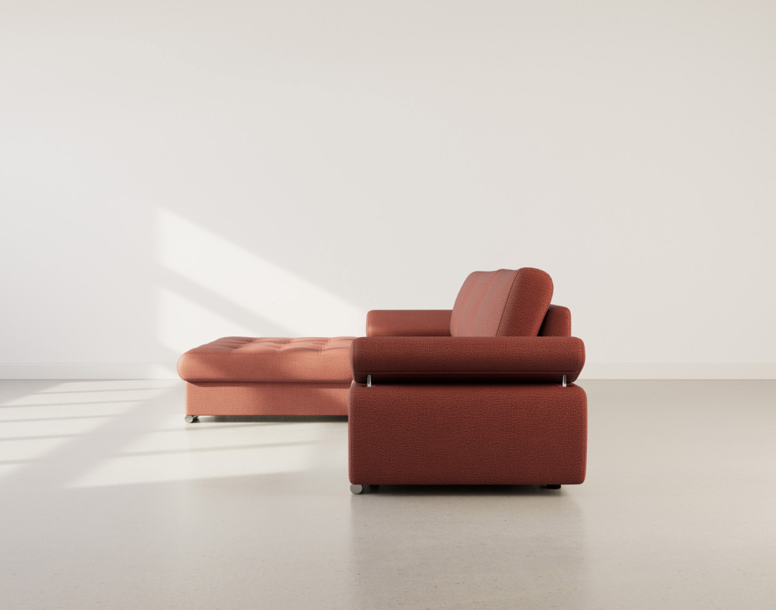 Canapé d'angle gauche 4 places convertible avec coffre en tissu texturé Bianca