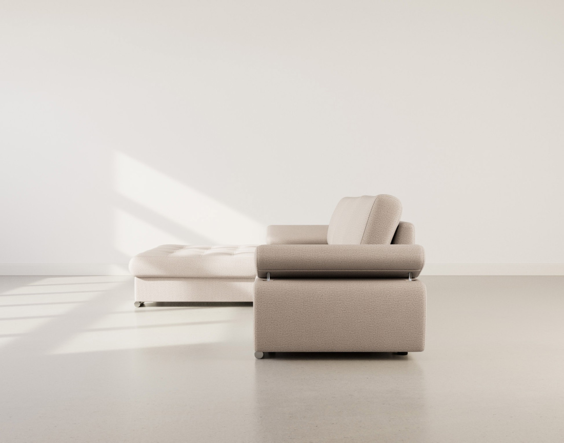 Canapé d'angle gauche 4 places convertible avec coffre en tissu texturé Bianca