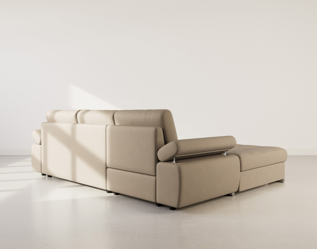 Canapé d'angle gauche 4 places convertible avec coffre en tissu texturé Bianca