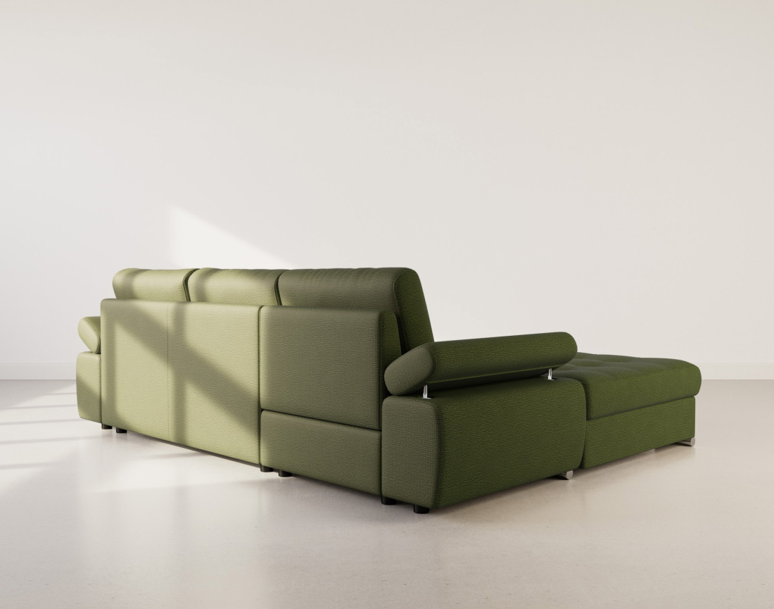 Canapé d'angle gauche 4 places convertible avec coffre en tissu texturé Bianca