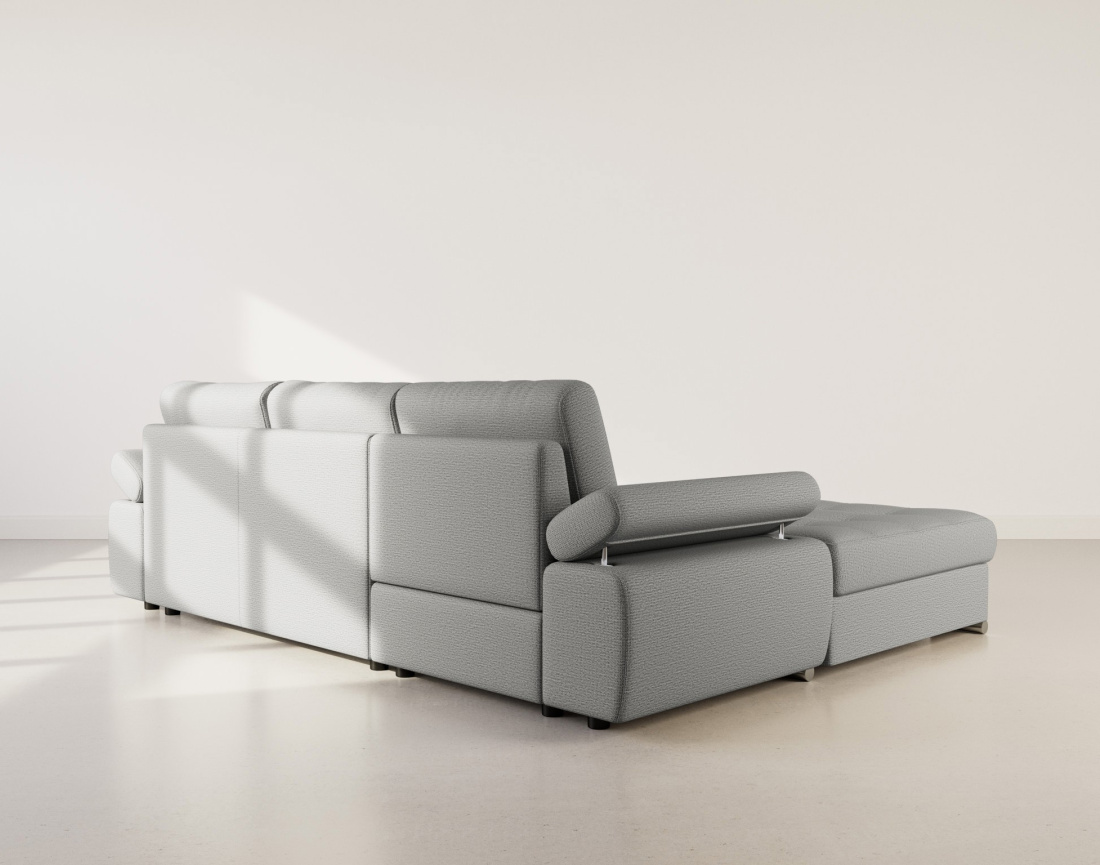 Canapé d'angle gauche 4 places convertible avec coffre en tissu texturé Bianca