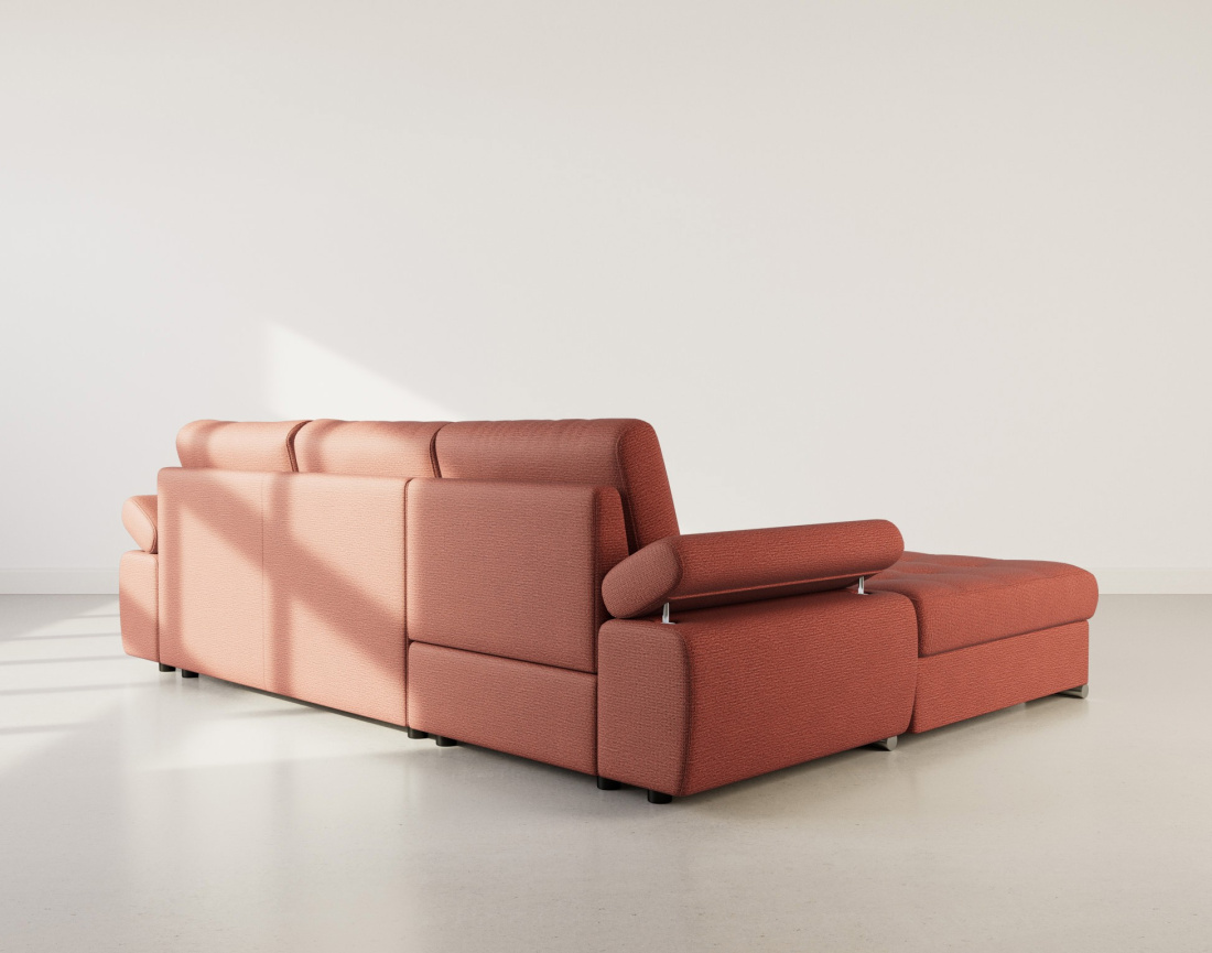 Canapé d'angle gauche 4 places convertible avec coffre en tissu texturé Bianca