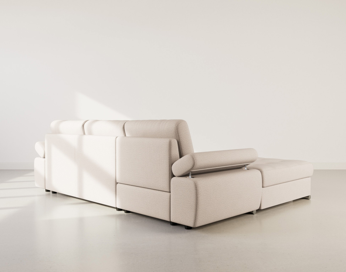 Canapé d'angle gauche 4 places convertible avec coffre en tissu texturé Bianca