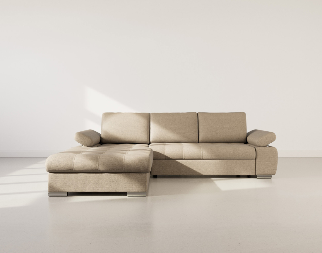 Canapé d'angle gauche 4 places convertible avec coffre en tissu texturé Bianca