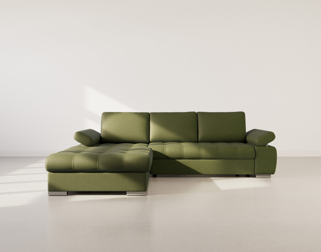 Canapé d'angle gauche 4 places convertible avec coffre en tissu texturé Bianca