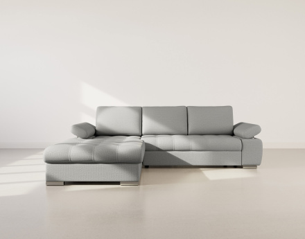 Canapé d'angle gauche 4 places convertible avec coffre en tissu texturé Bianca