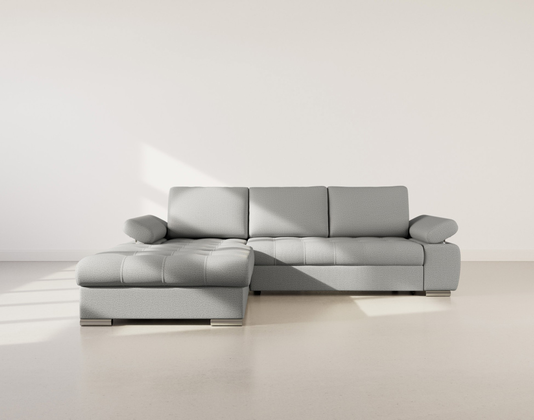 Canapé d'angle gauche 4 places convertible avec coffre en tissu texturé Bianca