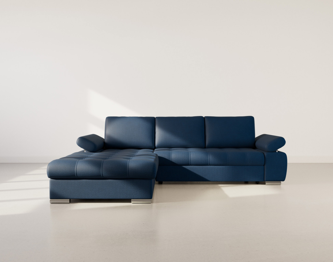 Canapé d'angle gauche 4 places convertible avec coffre en tissu texturé Bianca