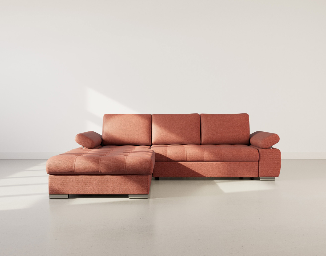 Canapé d'angle gauche 4 places convertible avec coffre en tissu texturé Bianca