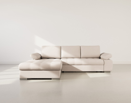 Canapé d'angle gauche 4 places convertible avec coffre en tissu texturé Bianca
